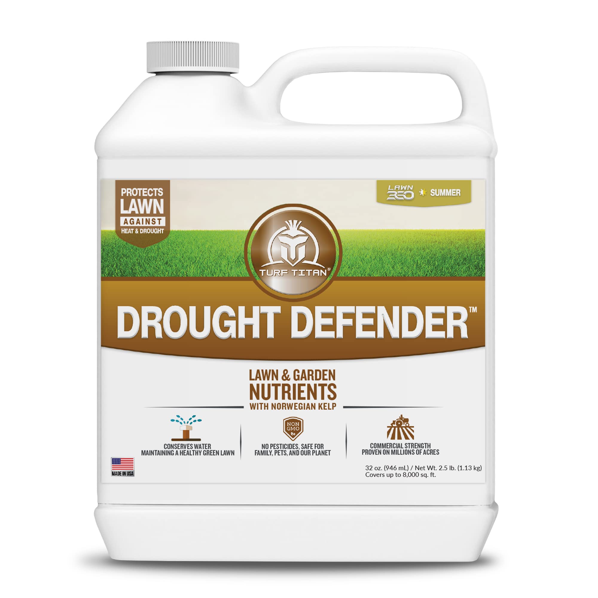 Turf Titan Drought Defender - Liquid Lawn Fertilizer Concentrate - Kelp Fertilizer For All Grass Types And Vegetables - Liquid F