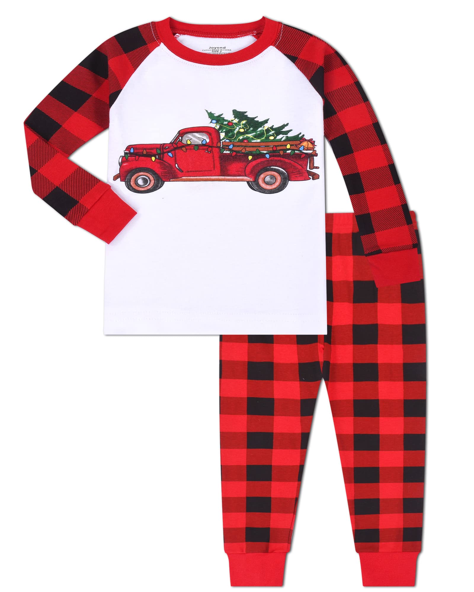 Joyond Boys Christmas Pajamas, Cotton Kids Xmas Treecar Pajama Set, Toddler Pjs Snug-Fit Long Sleeve Sleepwear Pant Set Size 18-