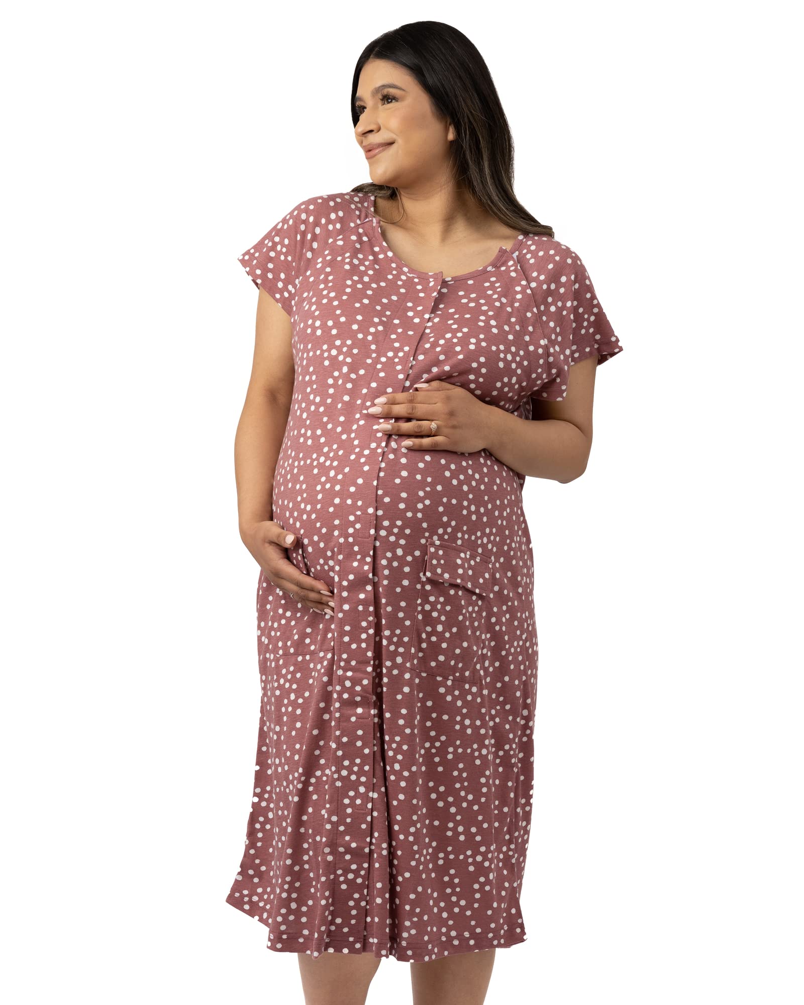 FS13BW4x13_1 Kindred Bravely Universal Labor And Delivery Gown 3 In 1 Labor,  Delivery, Nursing Gown For Hospital (Rosewood Polka Dot, S-M-L)