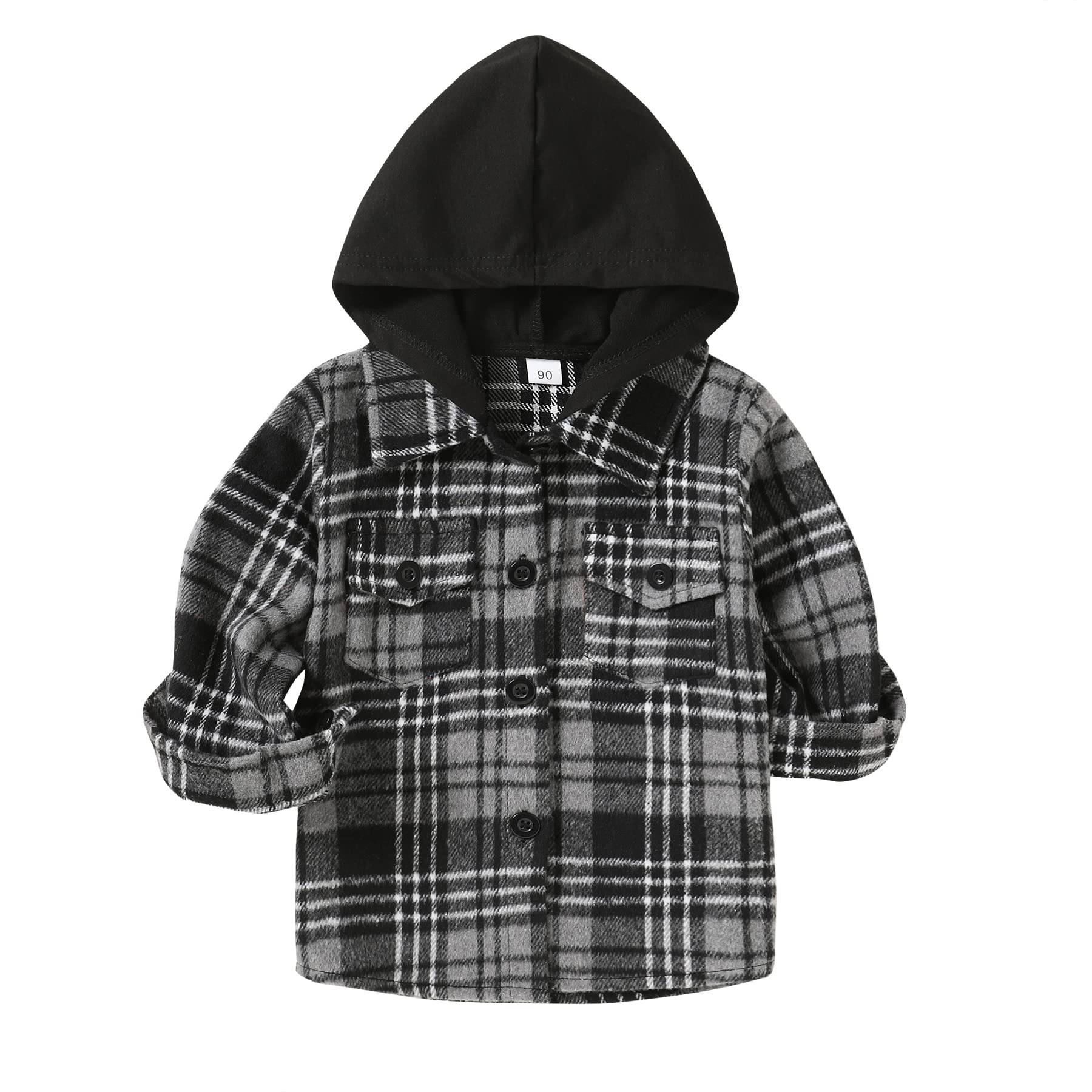 Younger Star Toddler Kidsbaby Boys Hooded Plaid Shirt Classical Shirt Hooded Jacket Fall Winter Clothes (Dark Gray 1, 4-5 Years)