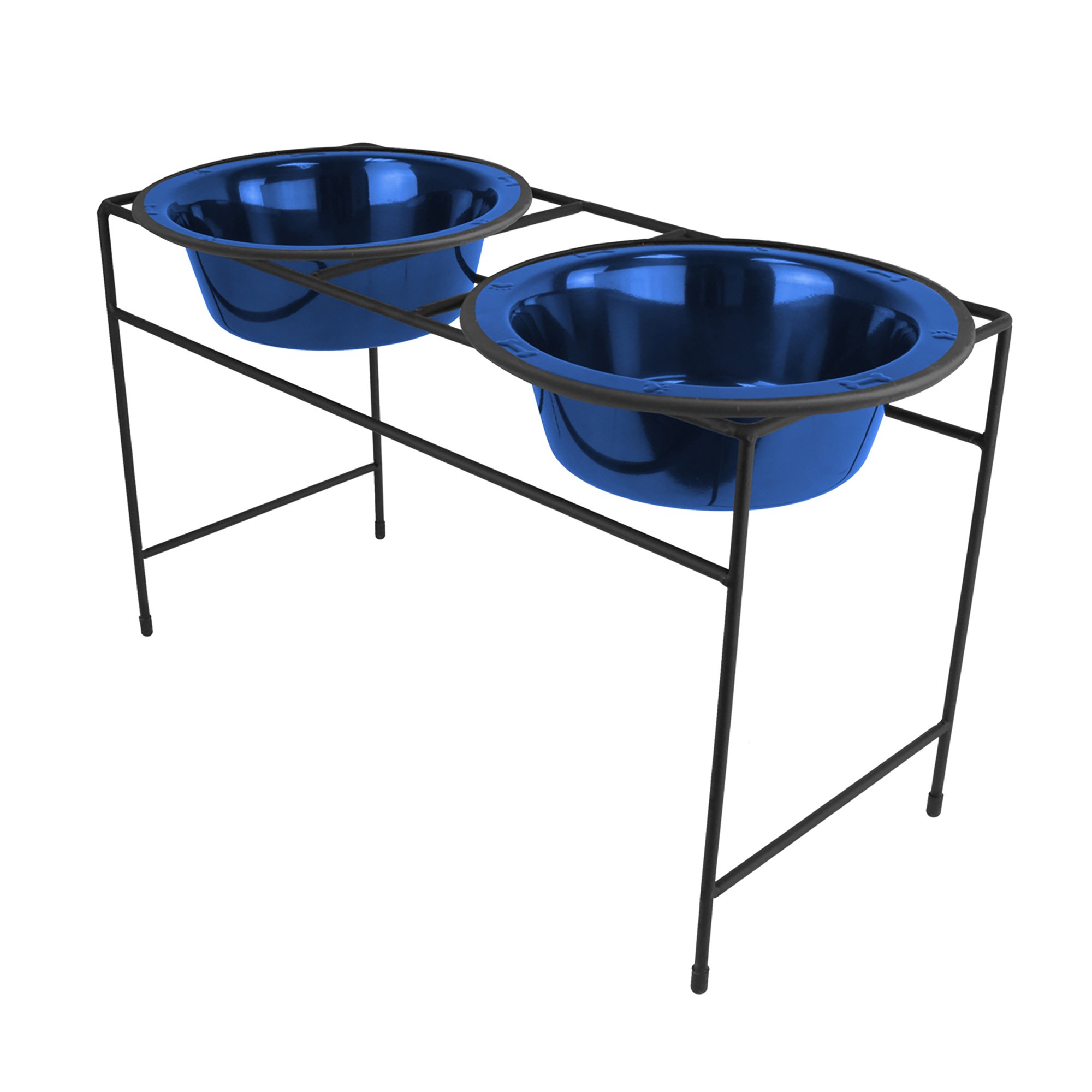 Platinum Pets Modern Double Diner Feeder With Stainless Steel Catdog Bowl, Large, Sapphire Blue