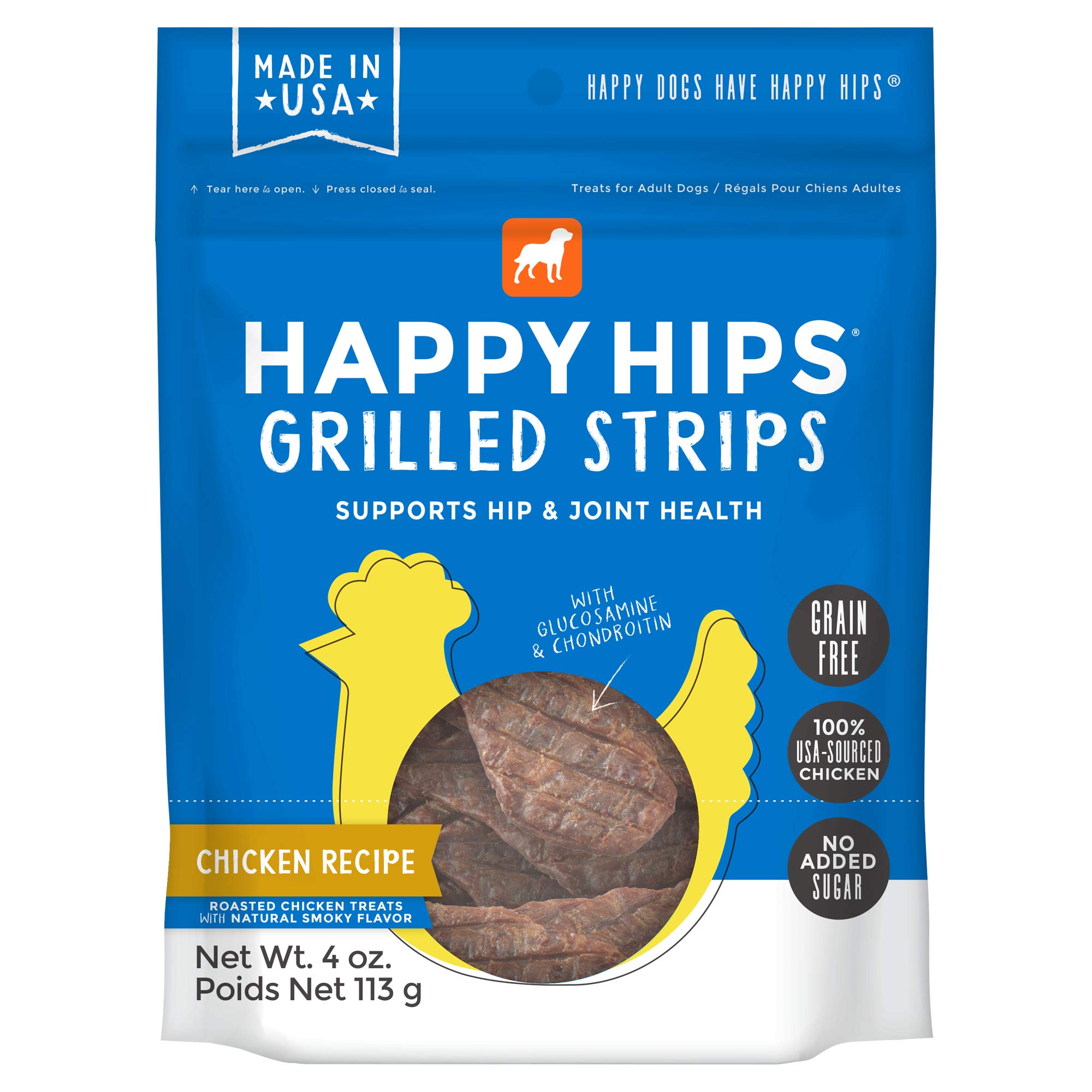 Happy Hips 29268 Joint, Grilled Strips, Grain Free Dog Treats, Glucosamine Chondroitin, Chicken 4Oz