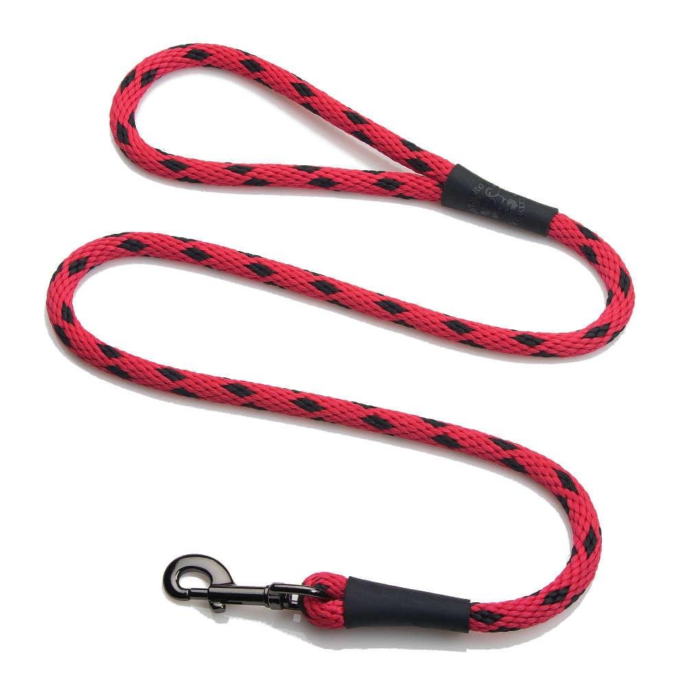 Mendota Pet Snap Leash - British-Style Braided Dog Lead, Made In The Usa - Black Ice Red, 12 In X 4 Ft - For Large Breeds