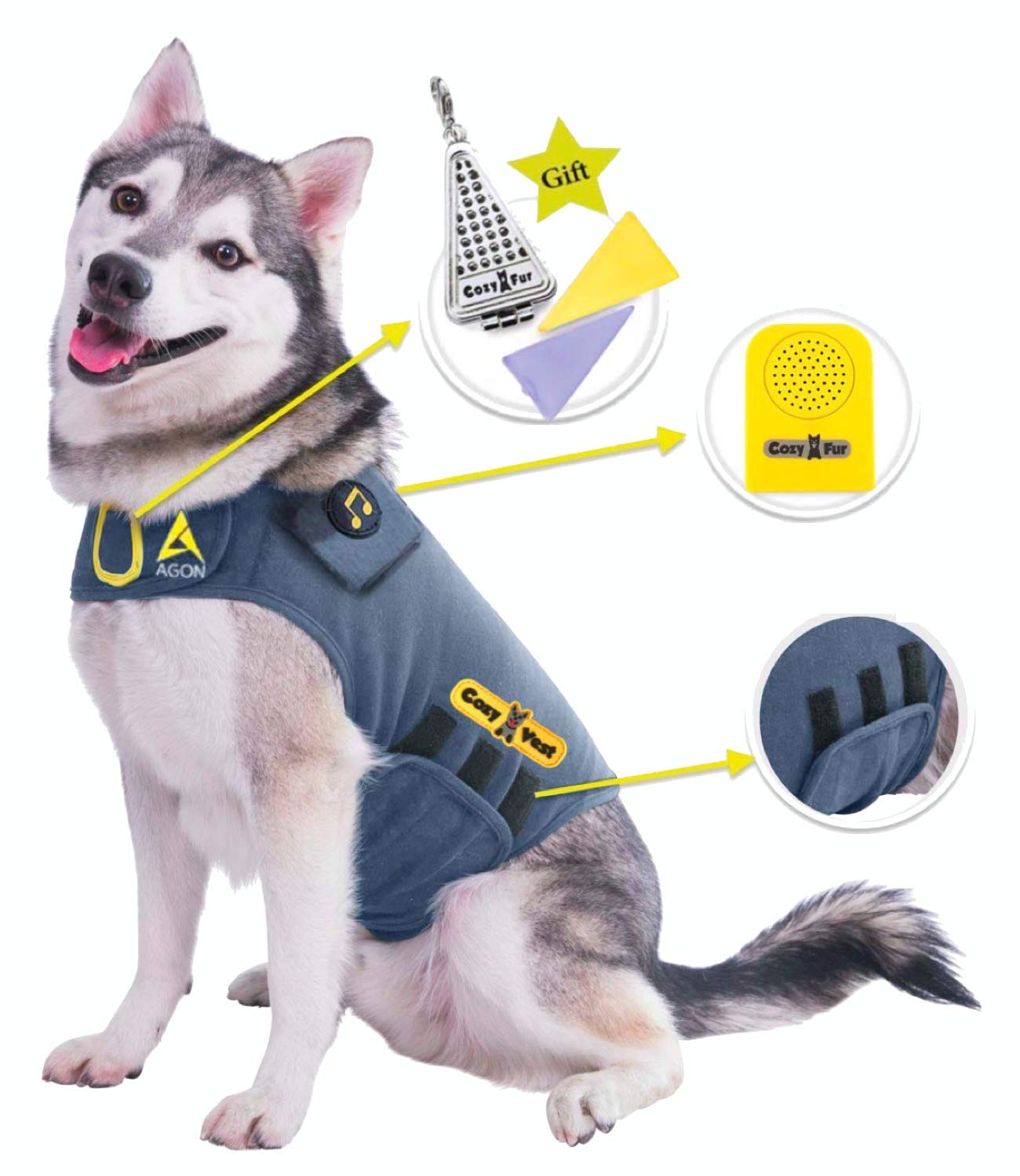 CozyVest Cozy Vest 3-In-1 Dog Anxiety Vest Music Aromatherapy Coat Relaxing Sound Essential Oil Scent Canine Stress Relief Fireworks Thun