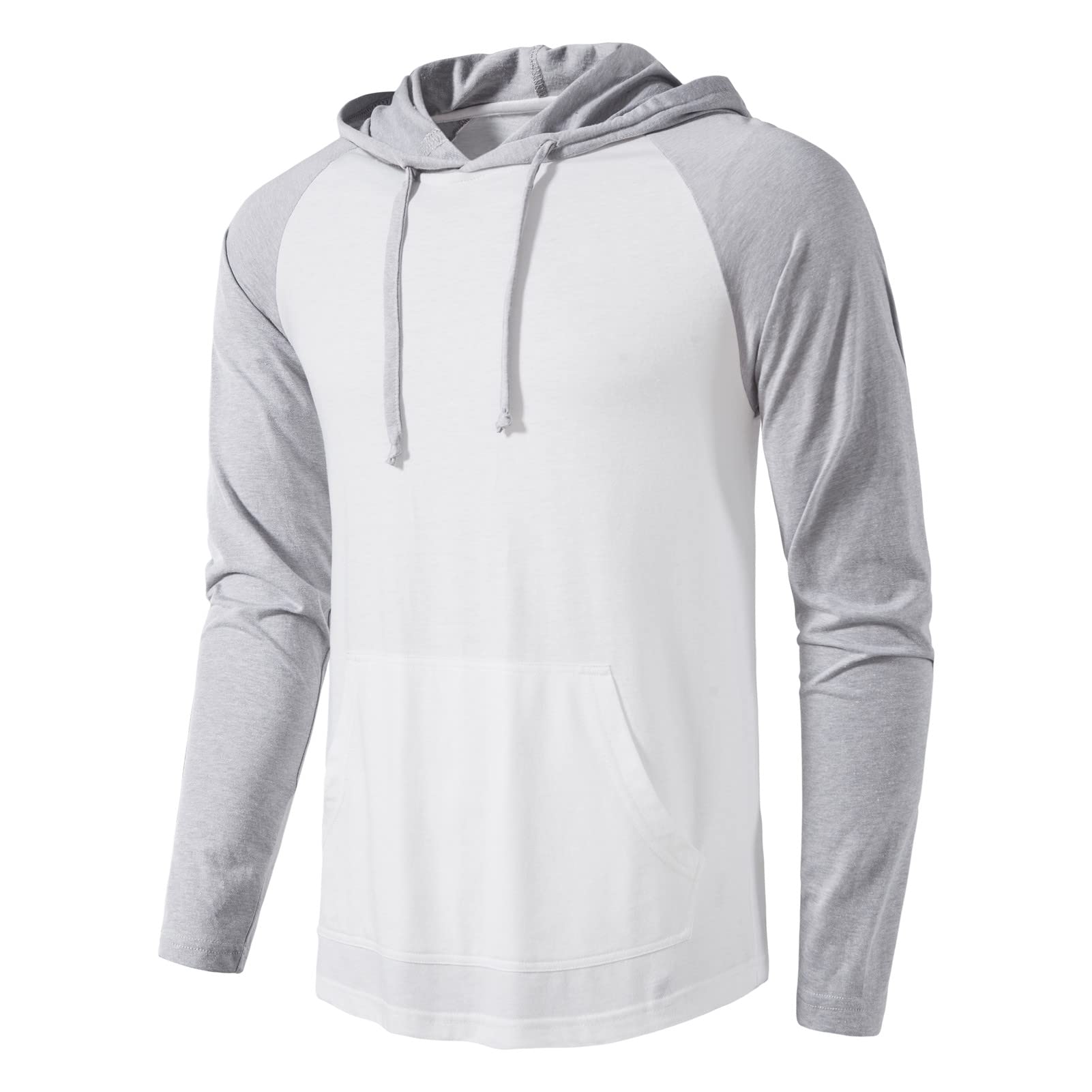 SIR7 Sir7 Mens Gym Workout Active Long Sleeve Pullover Lightweight Hoodie  Casual Hooded Sweatshirts Whitegrey Large