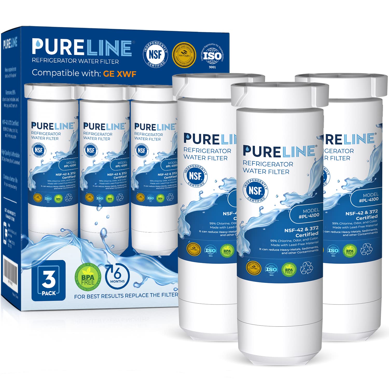 Pureline Xwf Ge Refrigerator Water Filter For Ge Fridge, Xwf Water Filter For Ge Refrigerator Replacement Xwf Water Filter For G