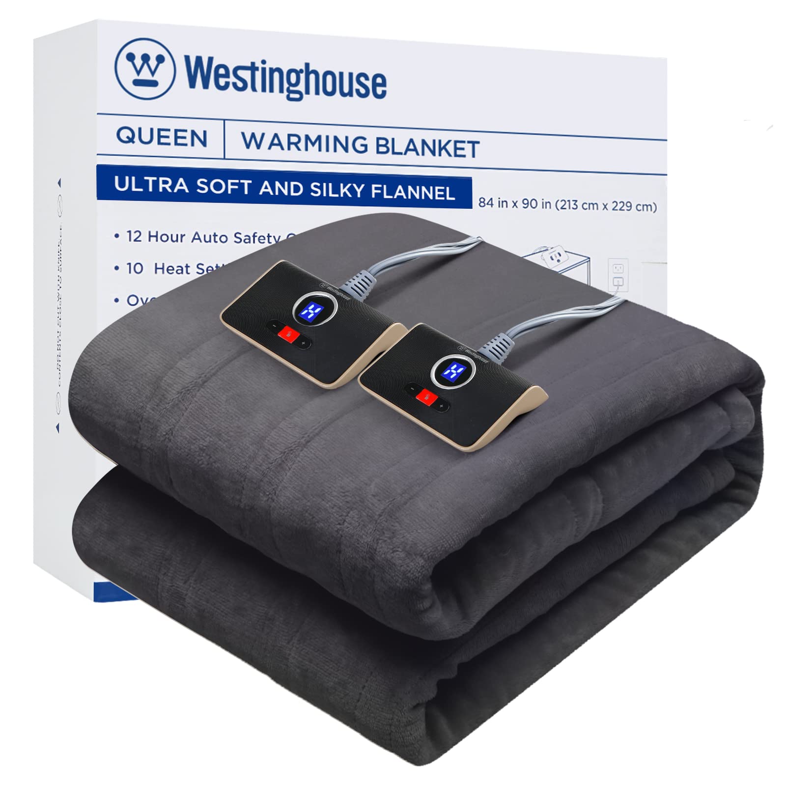 Westinghouse Heated Blanket, Electric Throw Blanket With 10 Heating Levels,  12 Hours Auto Off, Overheat Protection, Machine Wash