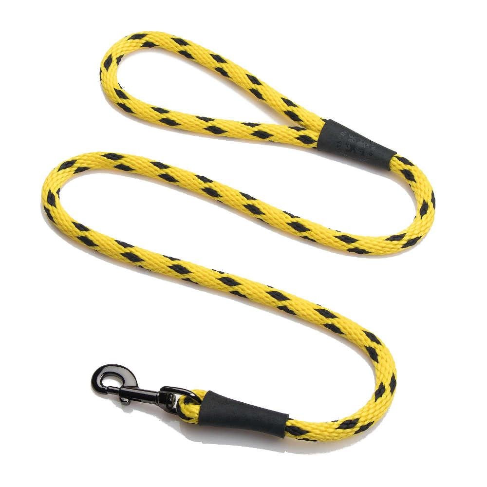 Mendota Pet Snap Leash - British-Style Braided Dog Lead, Made In The Usa - Black Ice Yellow, 12 In X 6 Ft - For Large Breeds