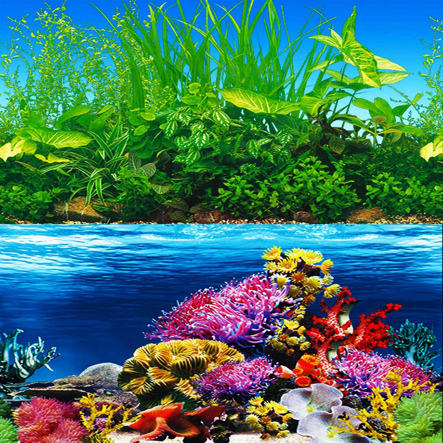 Elebox New 20 X 48 Fish Tank Background Paper Wallpaper 2 Sided Colorful Seaweed Water Plants Aquarium Background Picture