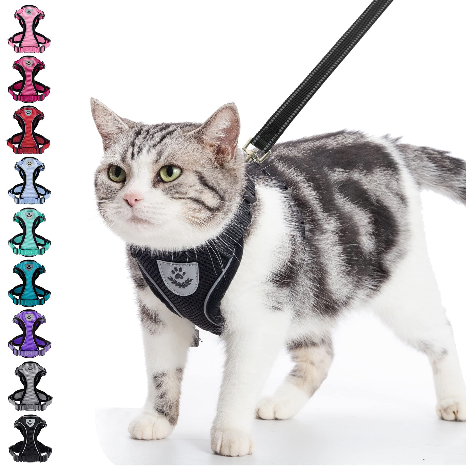 Pupteck Cat Harness And Leash Set- Adjustable Vest Escape Proof Harness For Kitten Small Medium Cats, Retractable Breathable Sof