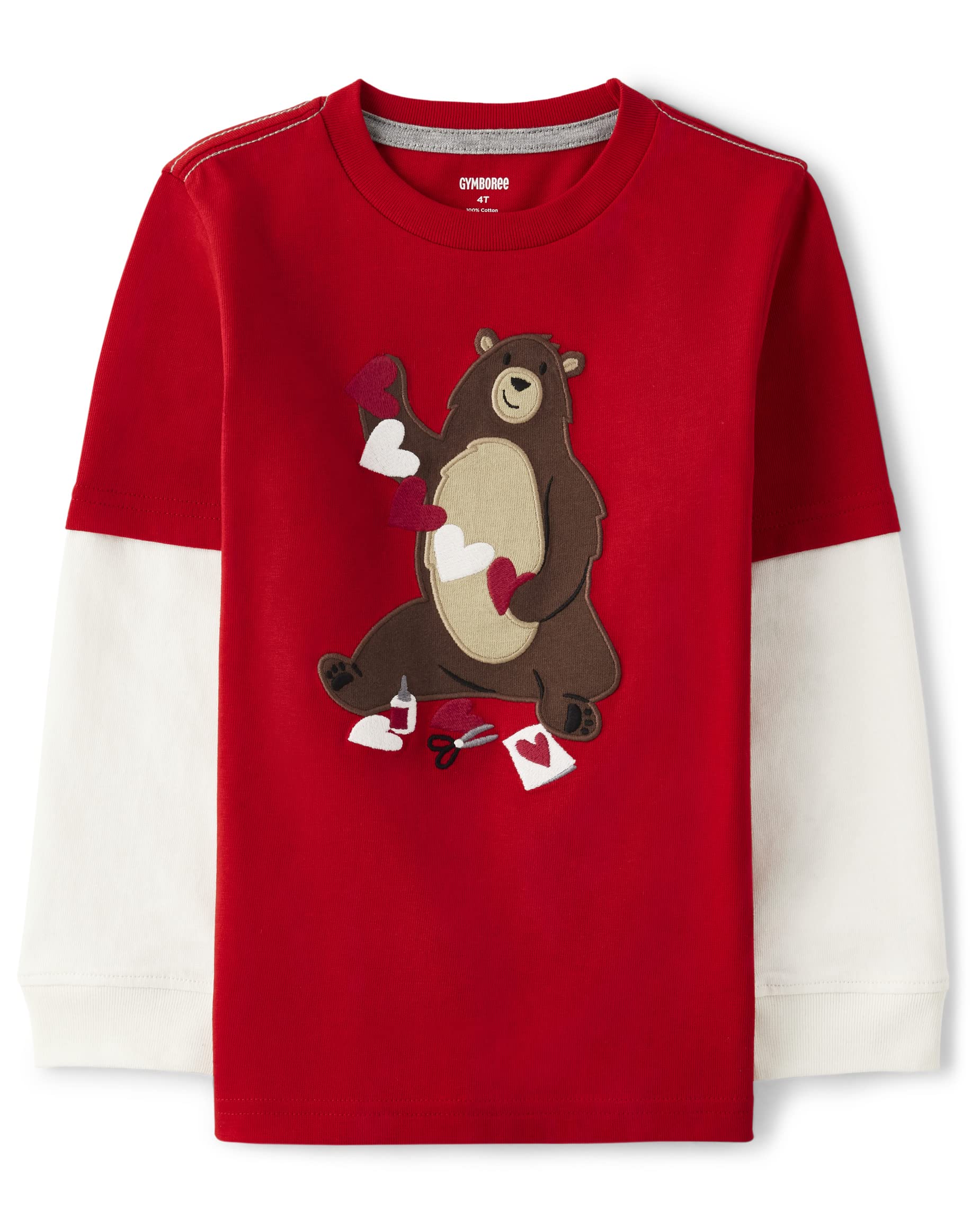 gymboree Boys and Toddler Embroidered graphic Long Sleeve T-Shirts, Love Bear, 10