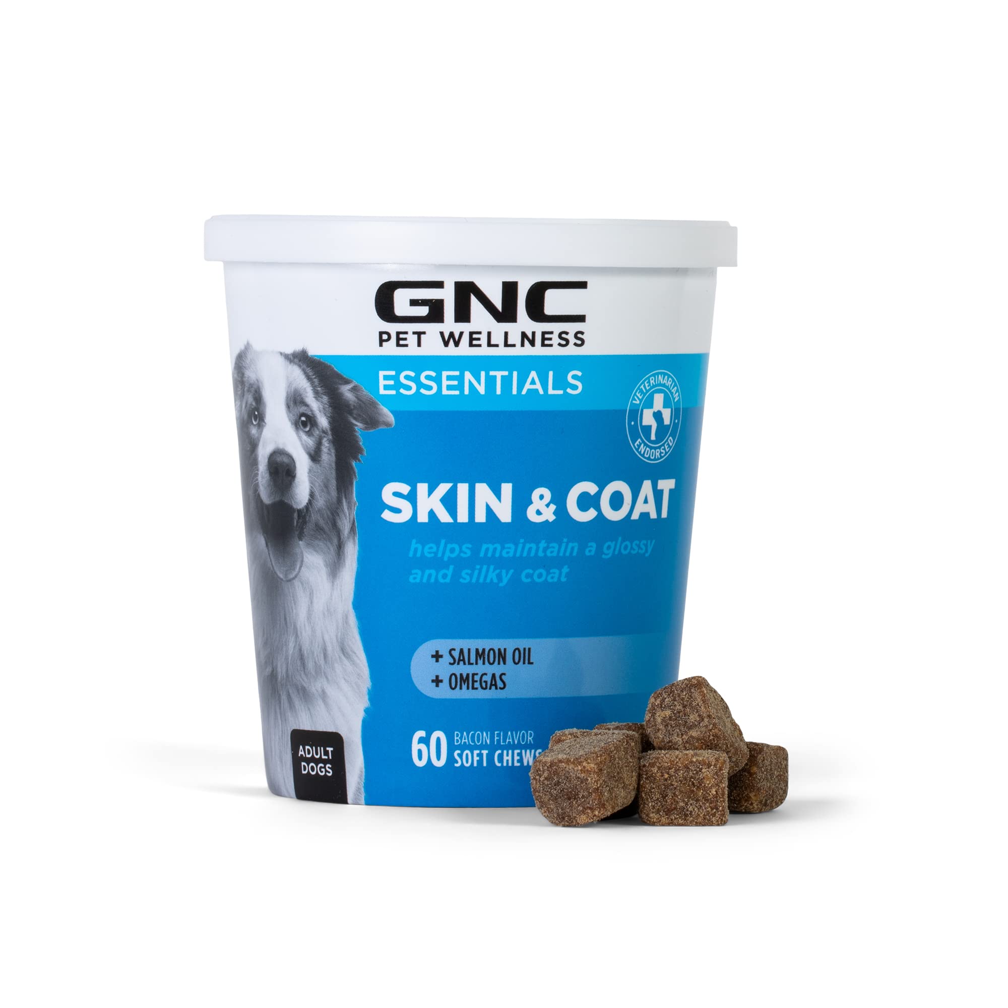 Gnc Pets Essentials, Skin Coat, All Dog 60Ct 22G Soft Chews Skin Coat Soft Chews For Dogs In Bacon Flavor Dog Supplement With Sa