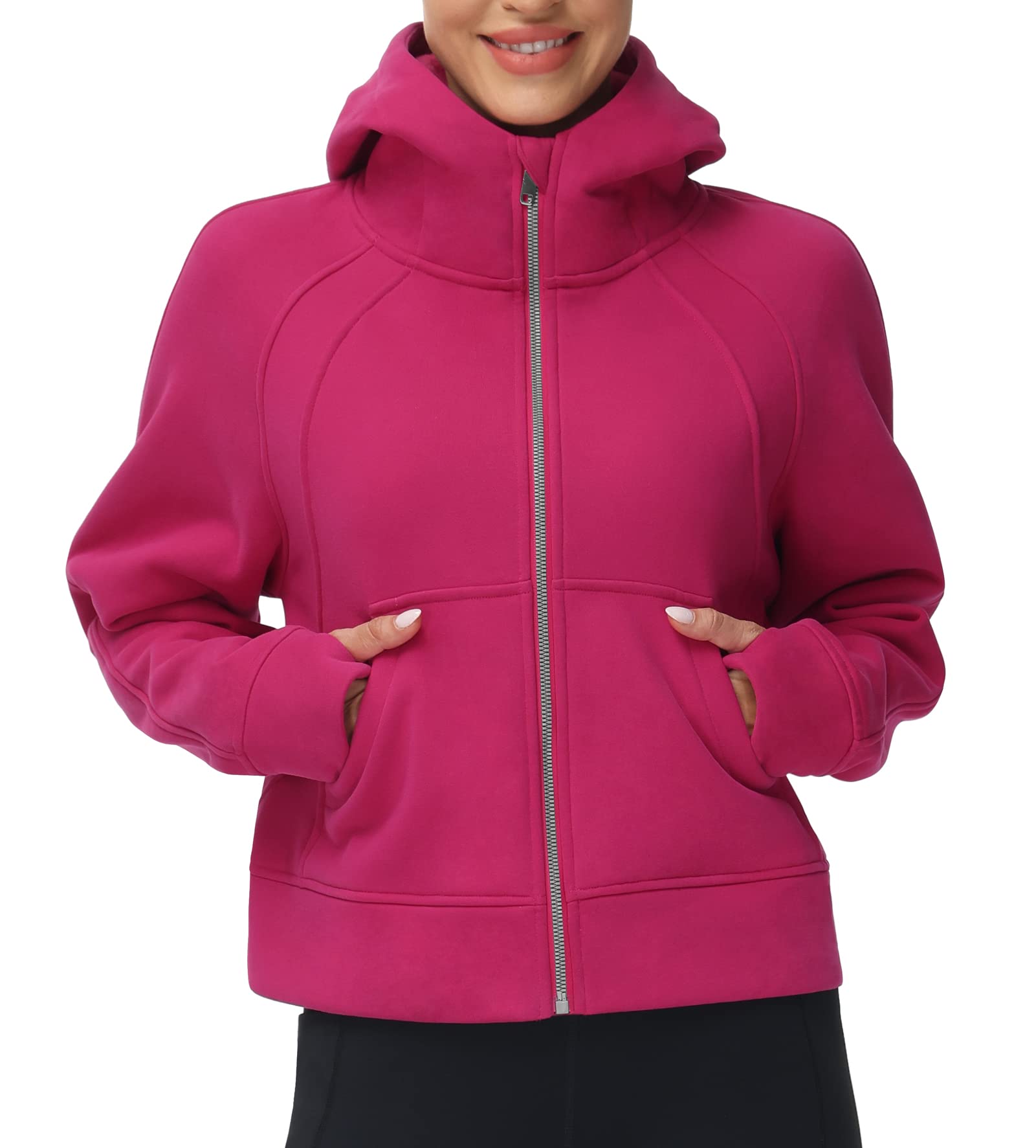 THE GYM PEOPLE Womens Full-Zip Up Hoodies Jacket Fleece Workout crop Tops  Sweatshirts with Pockets Thumb Hole