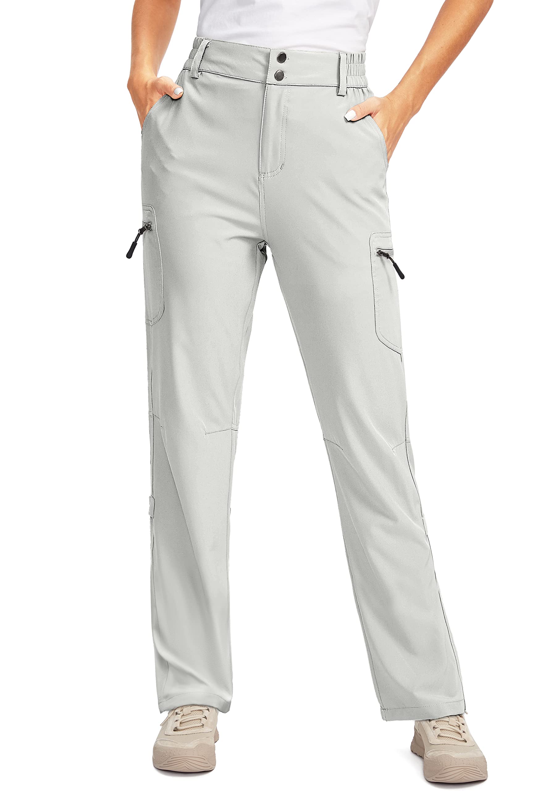G Gradual Womens Hiking Pants With Zipper Pockets Convertible Lightweight Quick Dry Stretch Cargo Camping Pants(Light Grey, M)