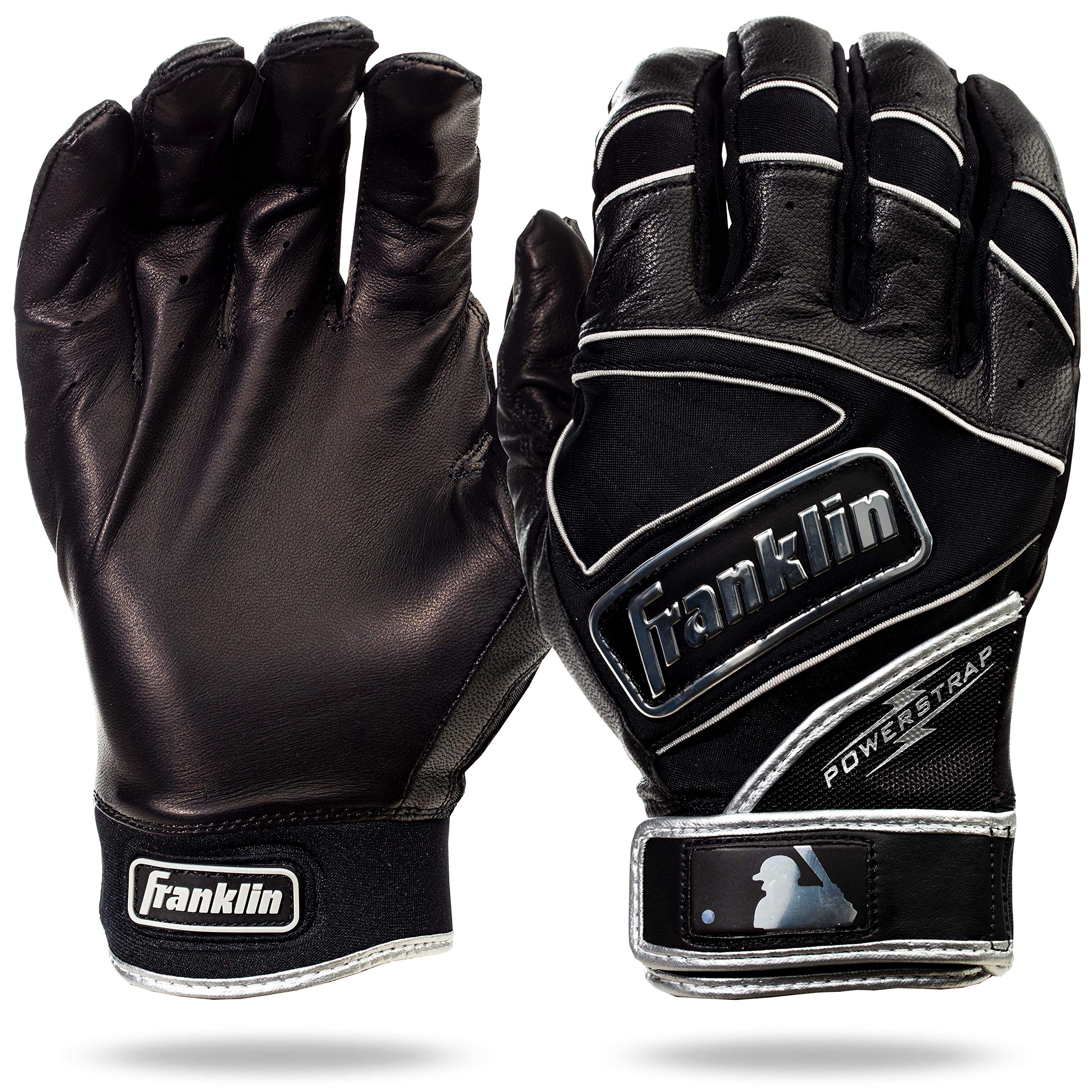 Franklin Sports Chrome Powerstrapa Batting Gloves - Black - Adult Large
