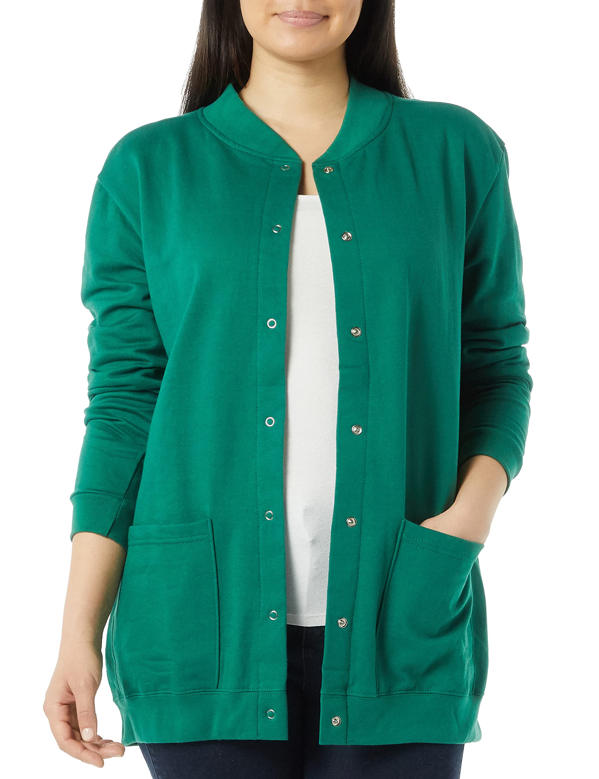 AmeriMark Women Fleece Snap Button cardigan Sweatshirt coat - Ladies Soft Lightweight Warm Long Sleeve Jacket with Pockets