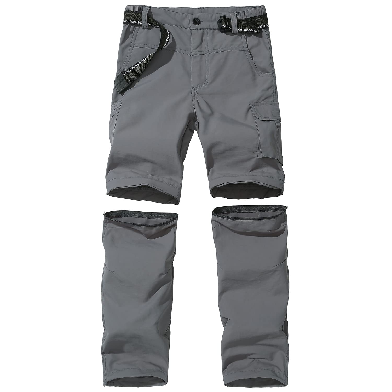 Jomlun Boys Hiking Pants Kids Cargo Outdoor Casual Camping Pants Quick Dry Convertible Zip Off Trousers Gray