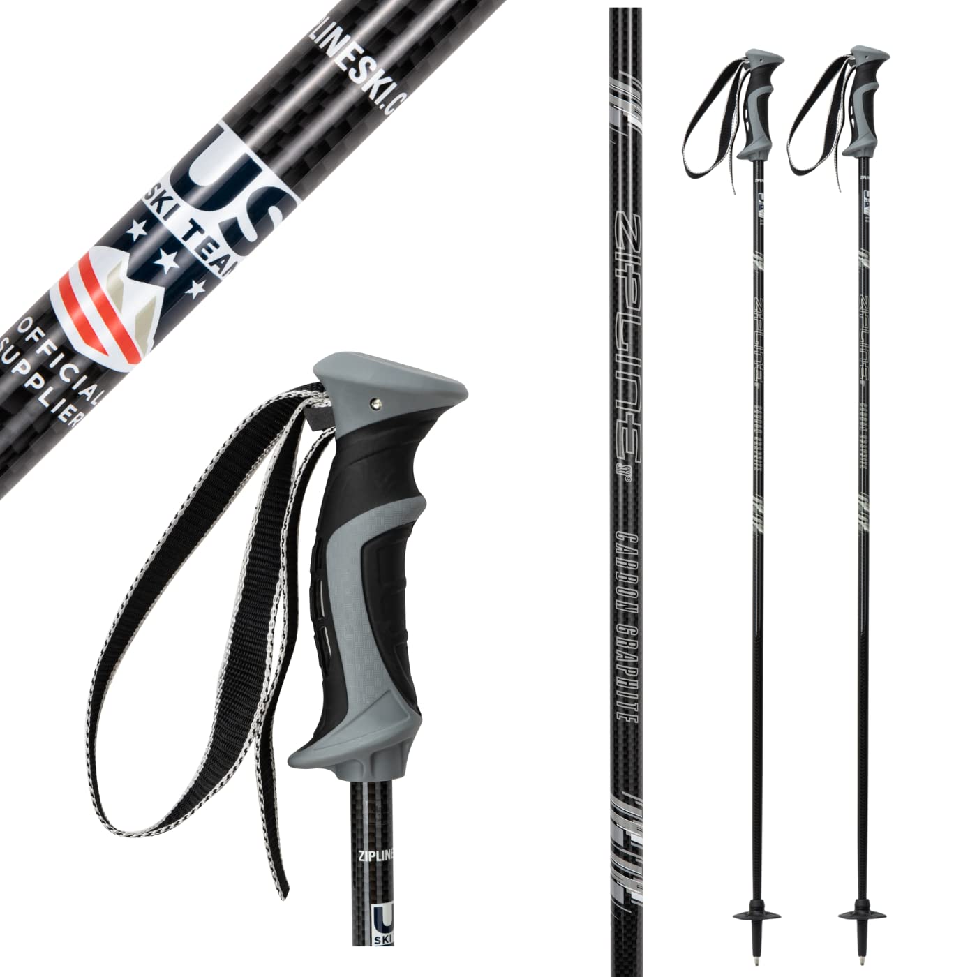 Zipline Ski Ski Poles Graphite Carbon Composite - Zipline Lollipop Us Ski Team Official Supplier (Black Carbon Weave, 54 In137 Cm)
