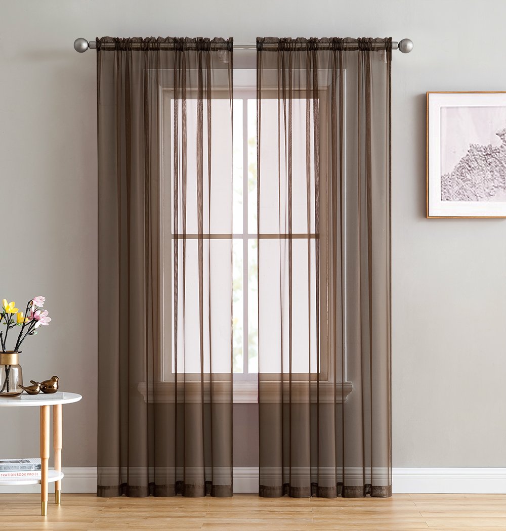 HLcME Brown Sheer curtains, chocolate curtains, Light Filtering Window Sheer Voile Panels, 2 Panels - (chocolate Brown, 54 W x 8