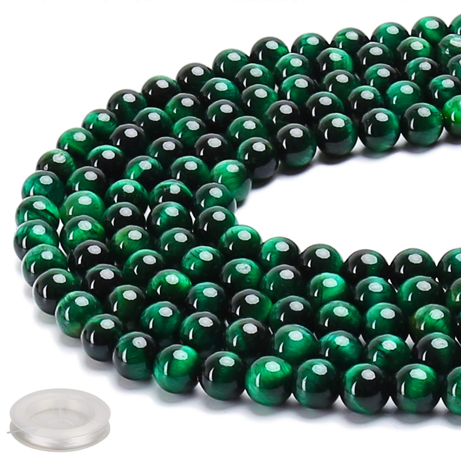 BONNY BOXX 60Pcs Natural 6Mm Healing Gemstone, Green Tigeras Eye Energy Stone Round Loose Beads, Semi-Precious Crystal Beads With Free Elas