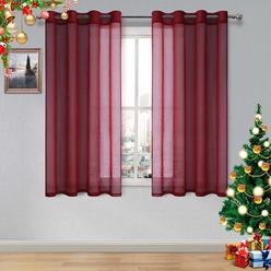 DWcN Amaranth Red Sheer curtains Living Room curtains Faux Linen Look Voile Drapes grommet Top Window curtain Panel 52 x 45 inch