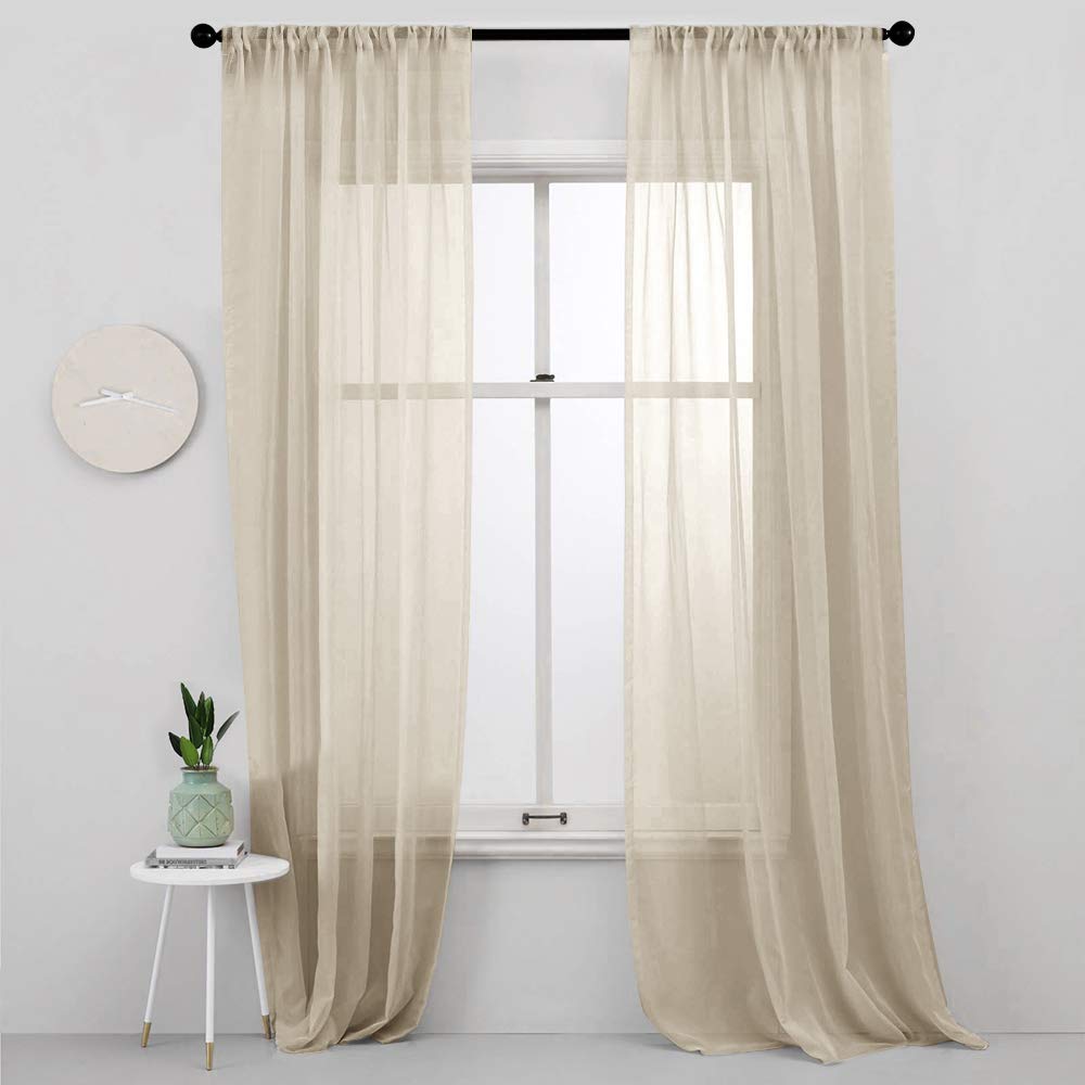 MRTREES Sheer curtains Beige 84 inches Long Living Room curtain Sheers Bedroom Drapes Transparent Voile Window curtain Panels Sl