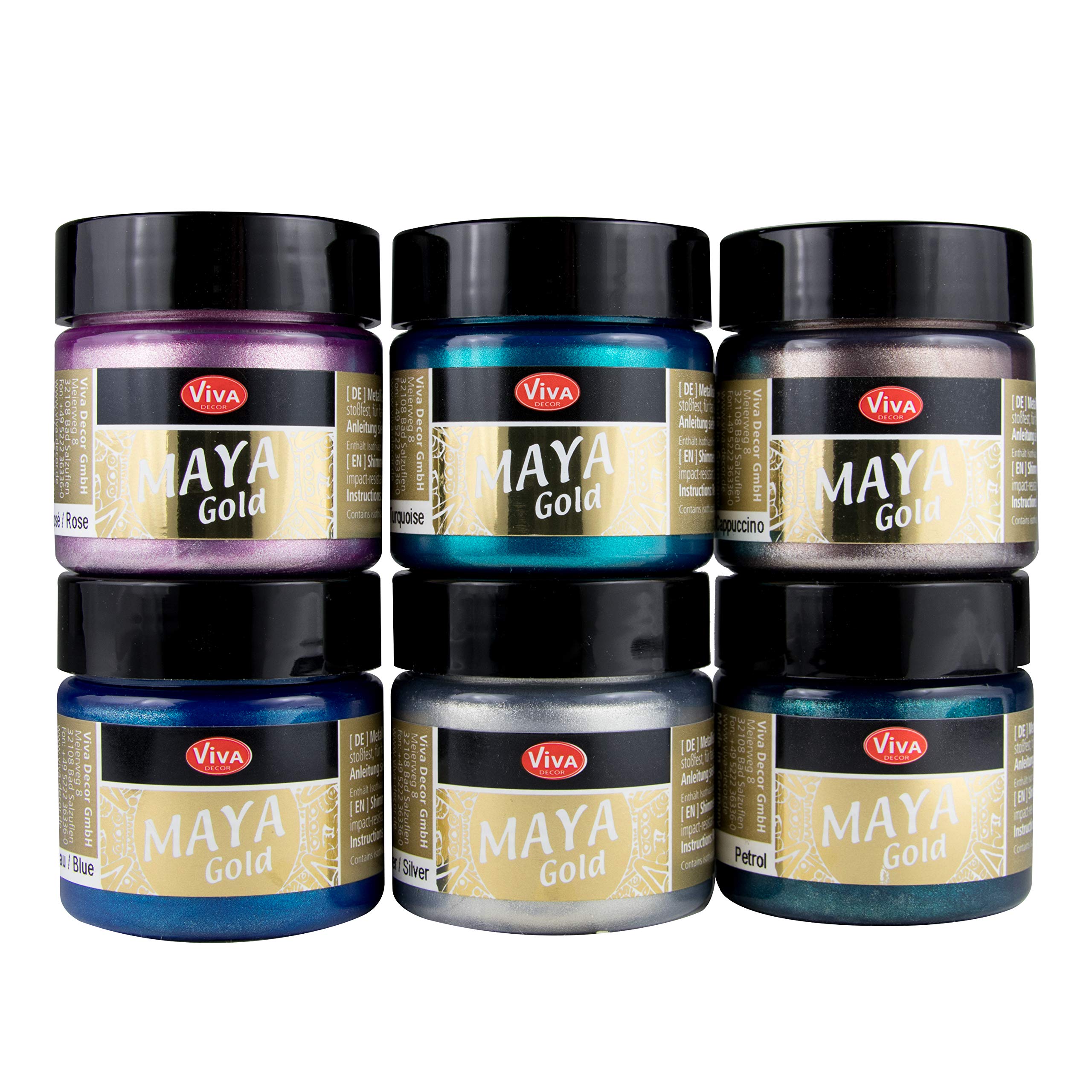 Viva Decor Maya Gold Set (Sea Breeze, 6x1,52 fl oz) Metallic Acrylic Paint Sets- Metallic Paint with Intense Color Depth - for A