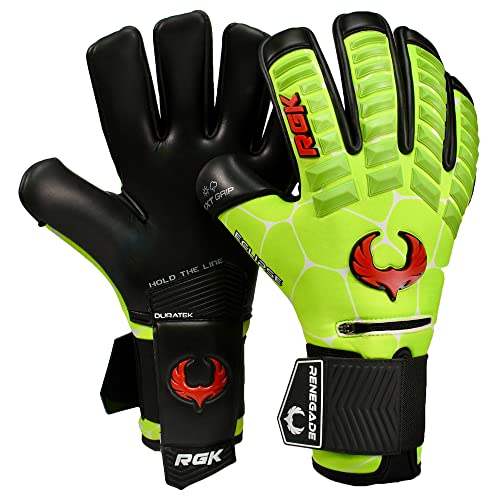 Renegade Gk Eclipse Nova Professional Goalie Gloves With Pro Fingersaves 4Mm Ext Contact Grip Neon Yellow Red Soccer Goal Keeper