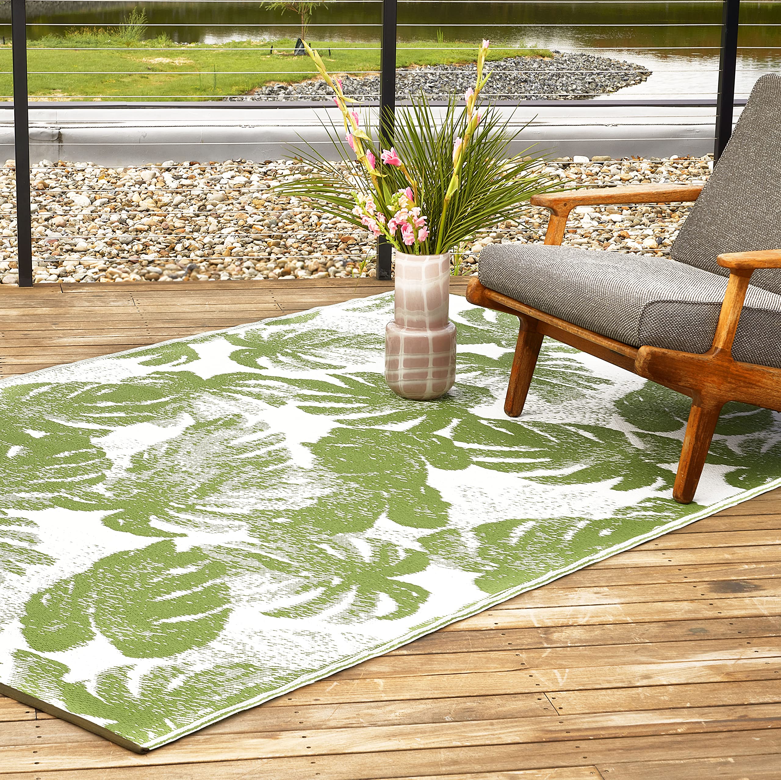 Fab Habitat Outdoor Rug - Waterproof, Fade Resistant, Crease-Free - Premium Recycled Plastic - Tropical Palm Leaf Botanical - Po