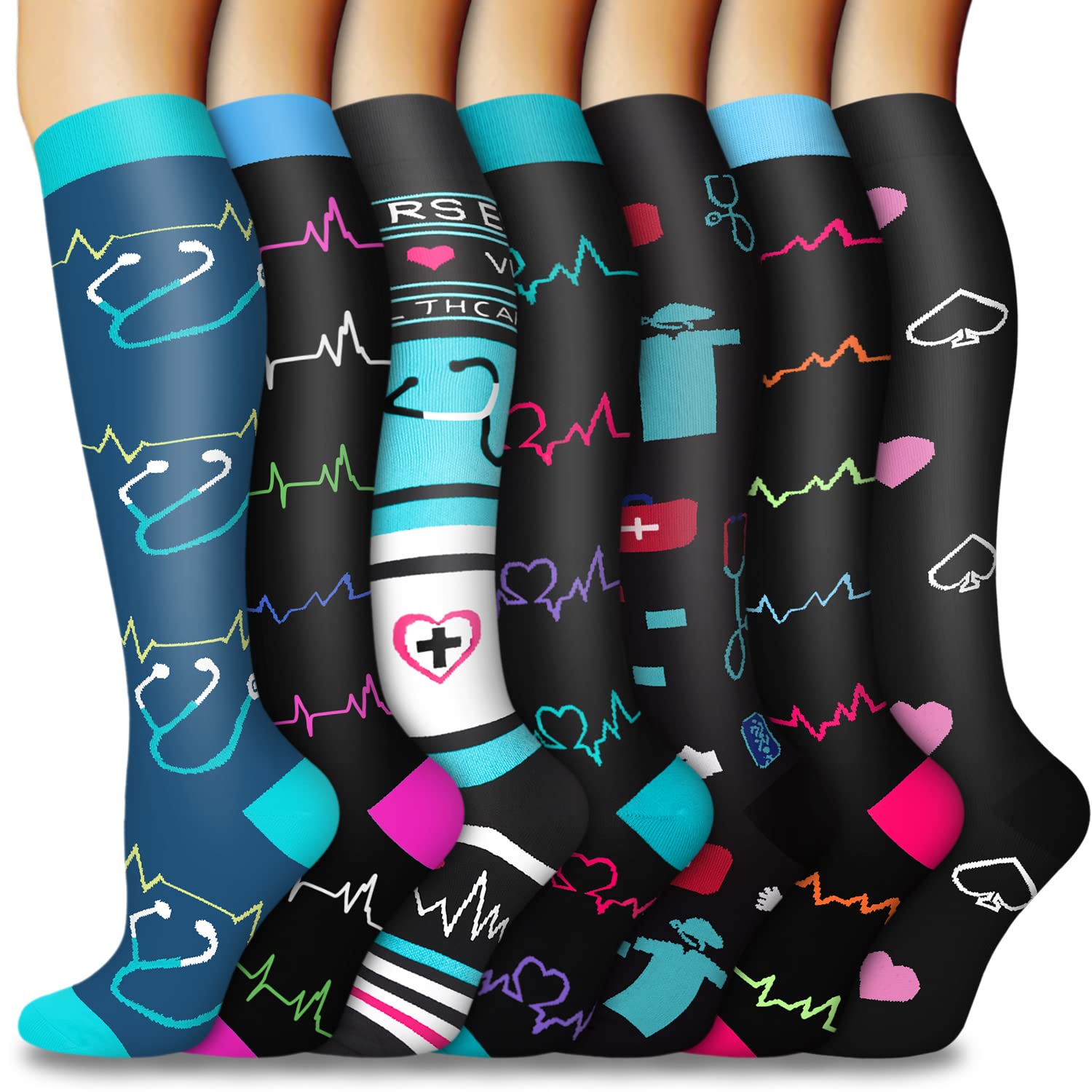 Cthh 7 Pairs Compression Socks For Women Men Circulation 20-30Mmhg - Best Support For Running Athletics Nursing Travel (22 Nurse