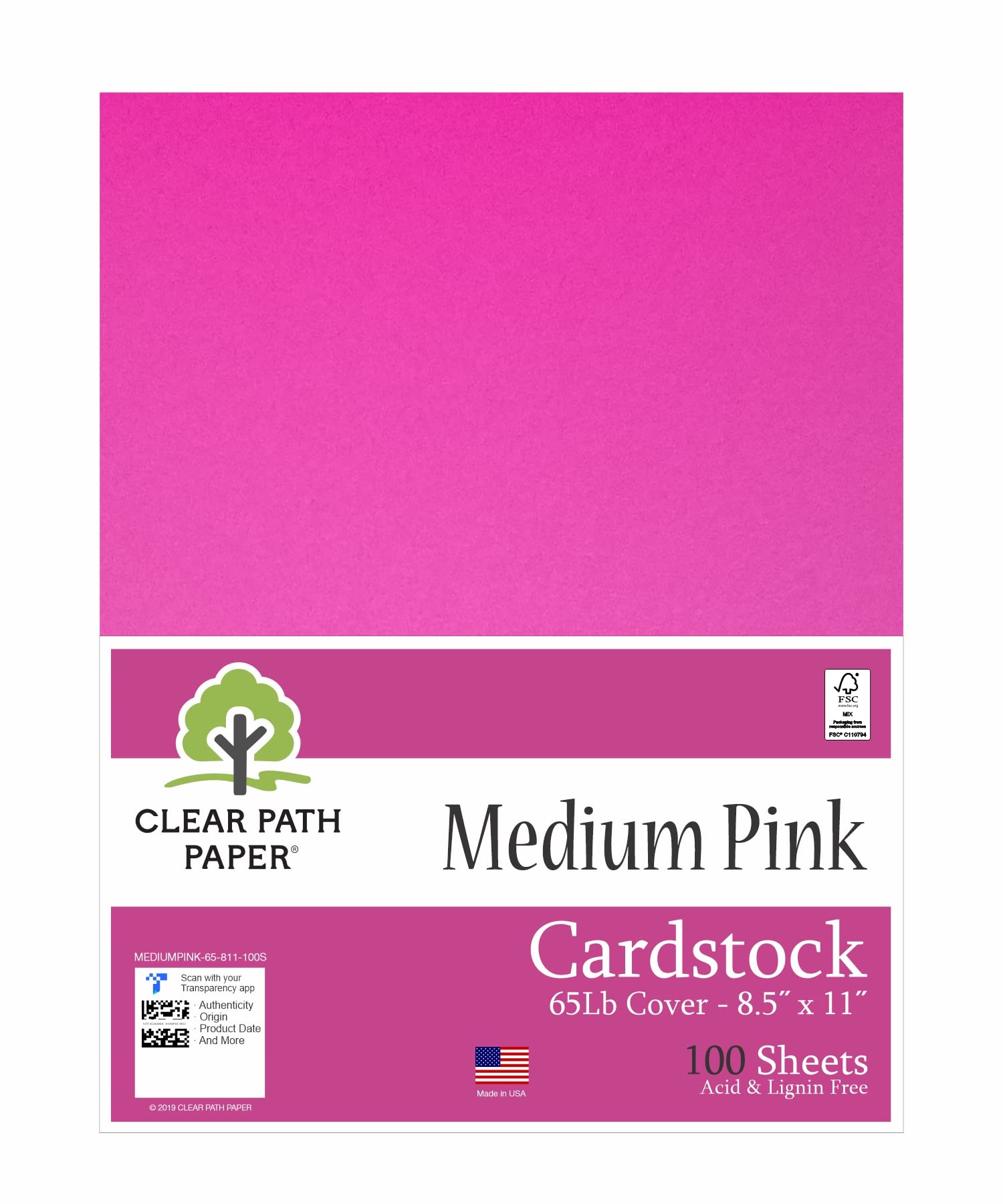 Medium Pink Cardstock - 85 X 11 Inch - 65Lb Cover - 100 Sheets - Clear Path  Paper