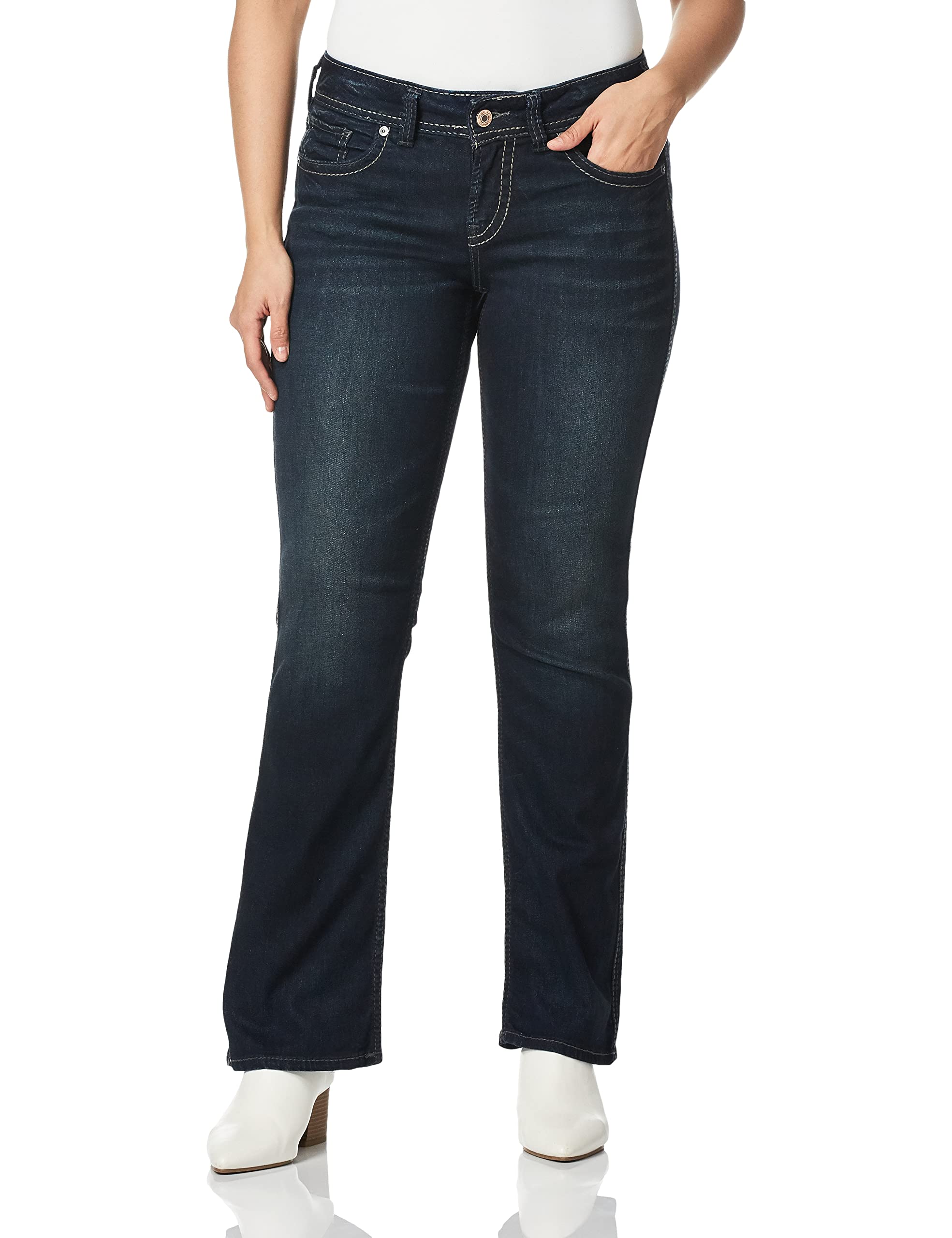 Silver Jeans Co Womens Suki Mid Rise Slim Bootcut Jeans, Grey Dark Indigo Rinse, 32W X 35L