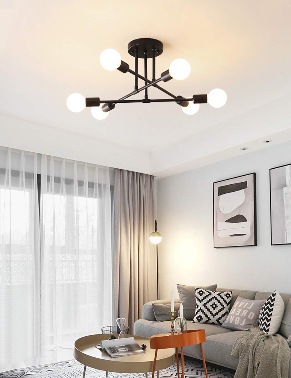Dellemade Modern Sputnik Chandelier, 6-Light Ceiling Light, 6 Led Light Bulbs Included For Bedroom,Dining Room,Kitchen,Office (B