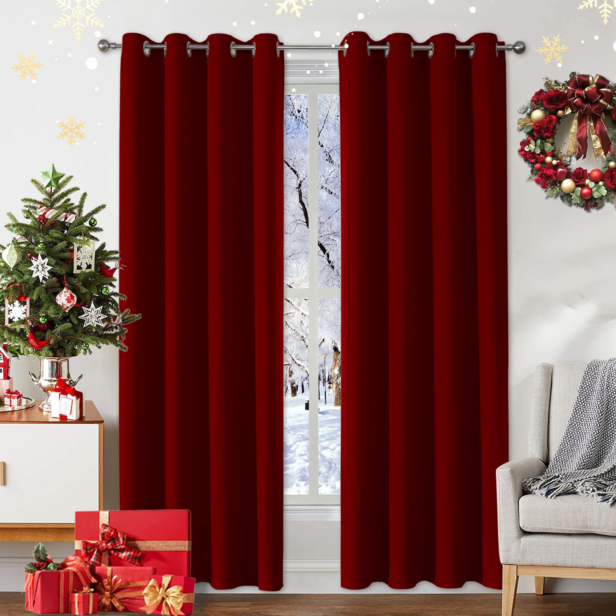 cUcRAF Blackout curtains Thermal Insulated Room Darkening christmas Window Drapes for Bedroom,Light Blocking Drapery for Living 