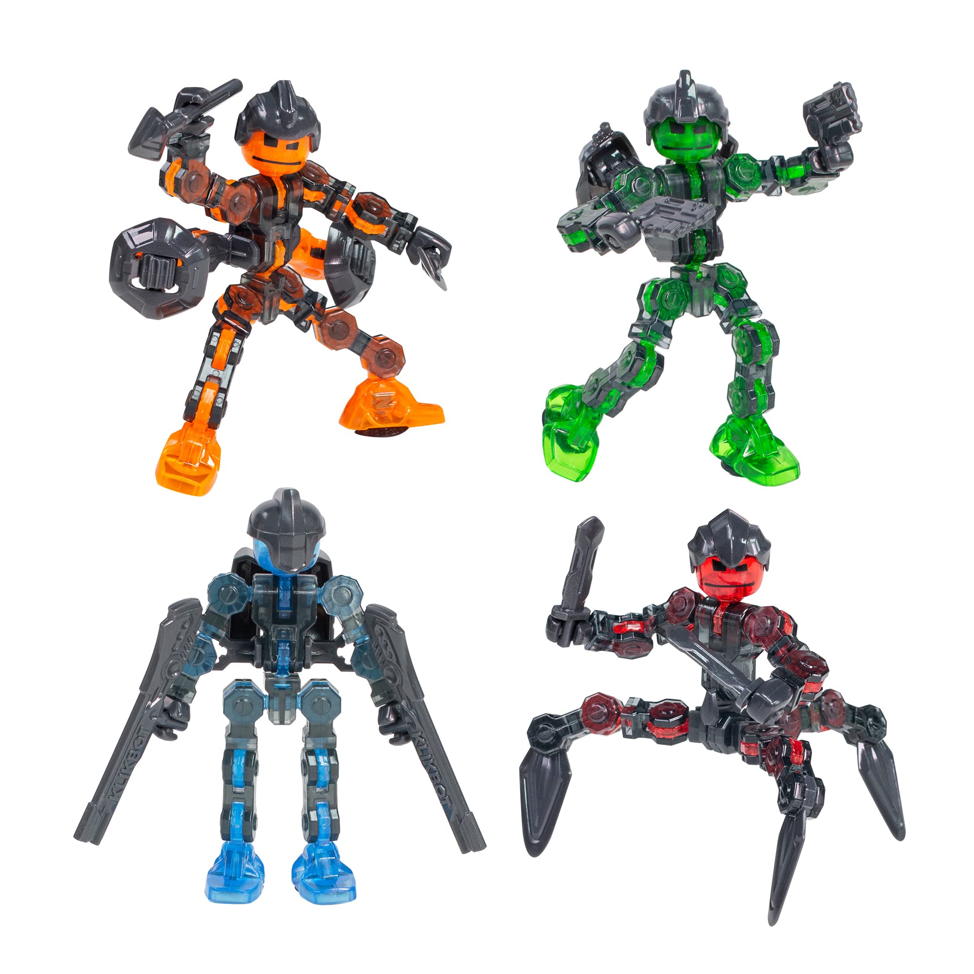 Zing Toys Zing Klikbot Complete Set Of 4 Poseable Action Figures With Weapons, Translucent, Create Stop Motion Animation, For Ages 6 And U