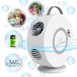 Yevohadt Bubble Machine For Kids Toddlers,Automatic Bubble Blower Rechargeable, 90A 360A Auto Rotatable Portable Bubble Maker Electric Bu