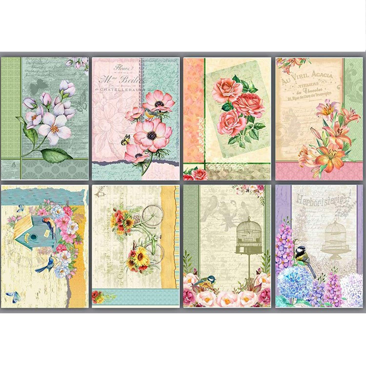Craftreat Lavender Decoupage Paper For Crafts - Dreamy Florals - Size: A4 (83 X 117 Inch) 8 Pcs - Floral Decoupage Paper For Fur