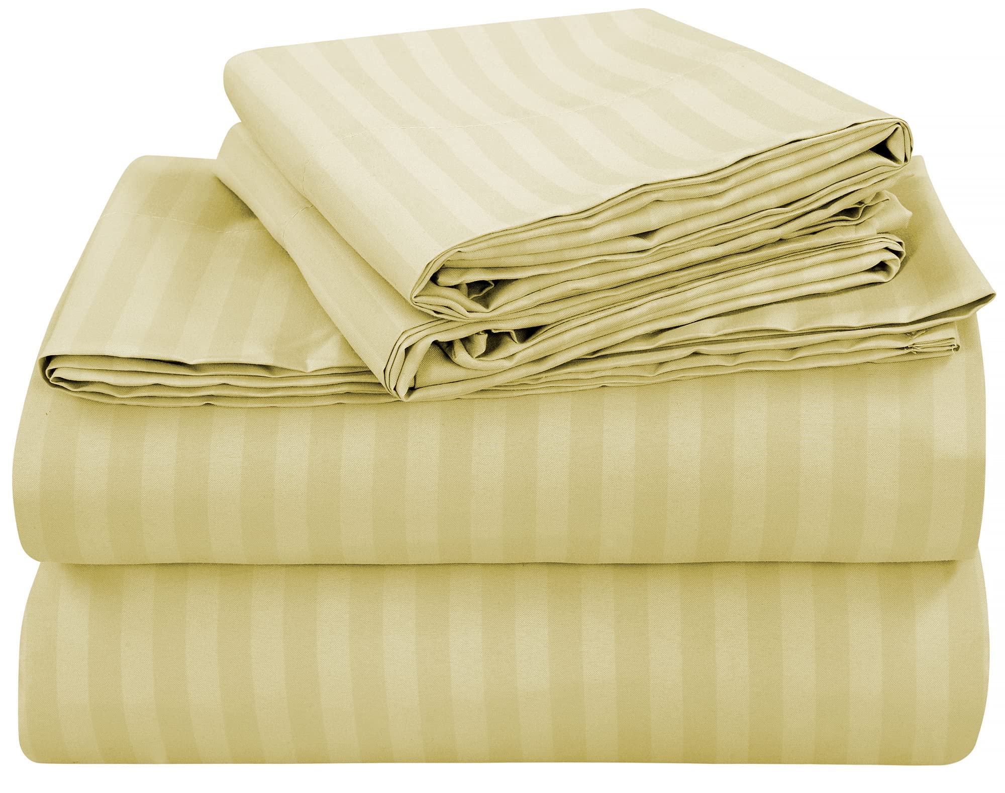 Royale Linens Striped Bed Sheet Set - Brushed Microfiber 1800 Bedding - 1 Fitted Sheet, 1 Flat Sheet, 2 Pillow Case - Wrinkle Fa