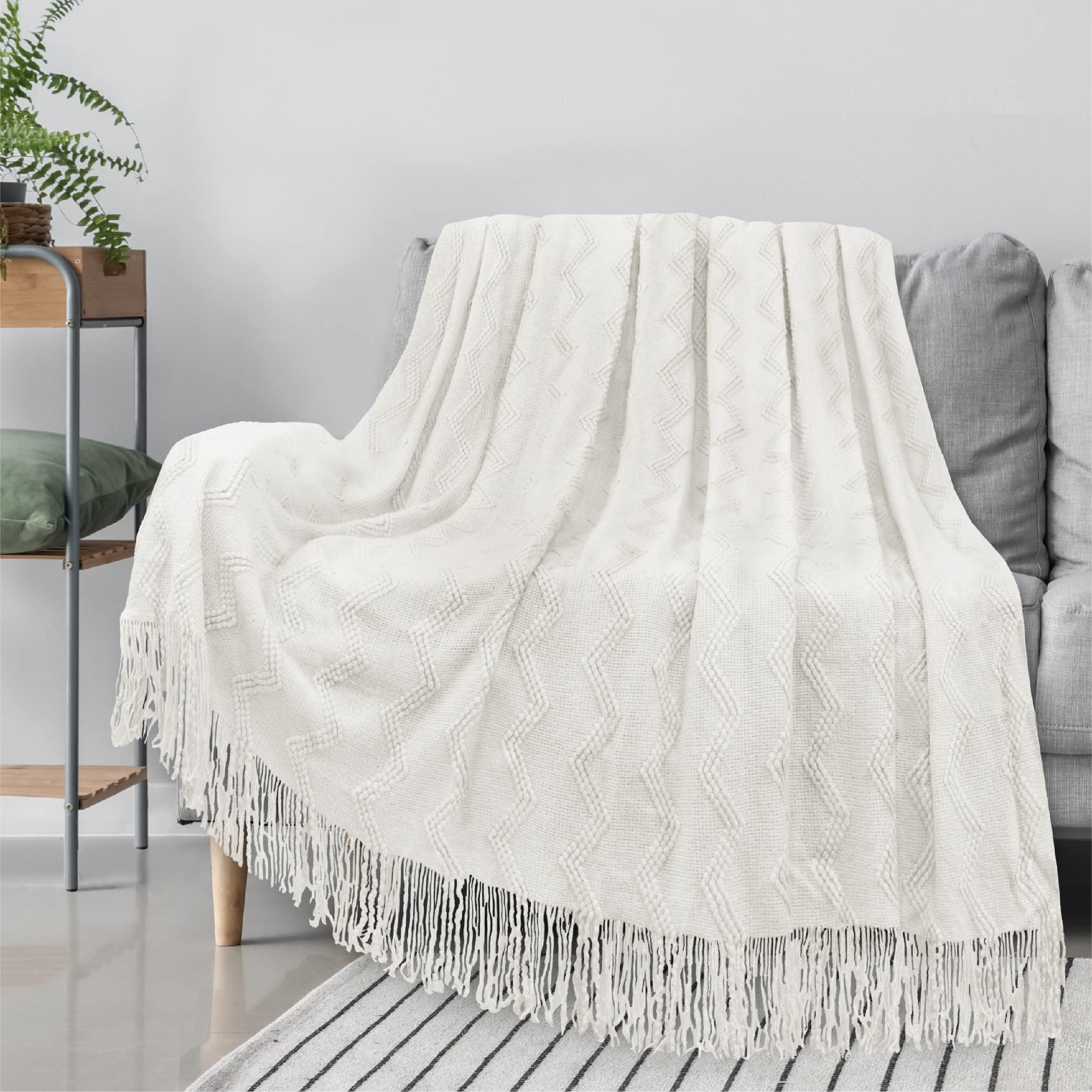 Pavilia PAVILIA White Knit Throw Twin Blanket for couch, Soft - Main Image