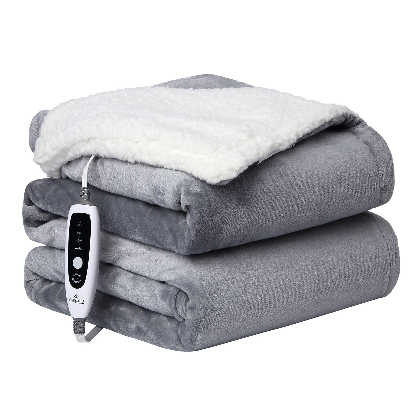 CAROMIO cAROMIO Heated Blanket Twin Size - Soft Thickened Flannel to Sherpa  Reversible Electric Blanket with 4 Heating Levels 4 Hours Au