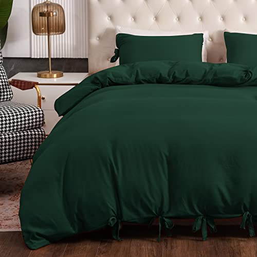 Argstar 2 Pieces Twin Bowknot Duvet Cover Set, Dark Green Duvet Cover With Bowties, 100 Microfiber Soft Easy Care Bedding Comfor