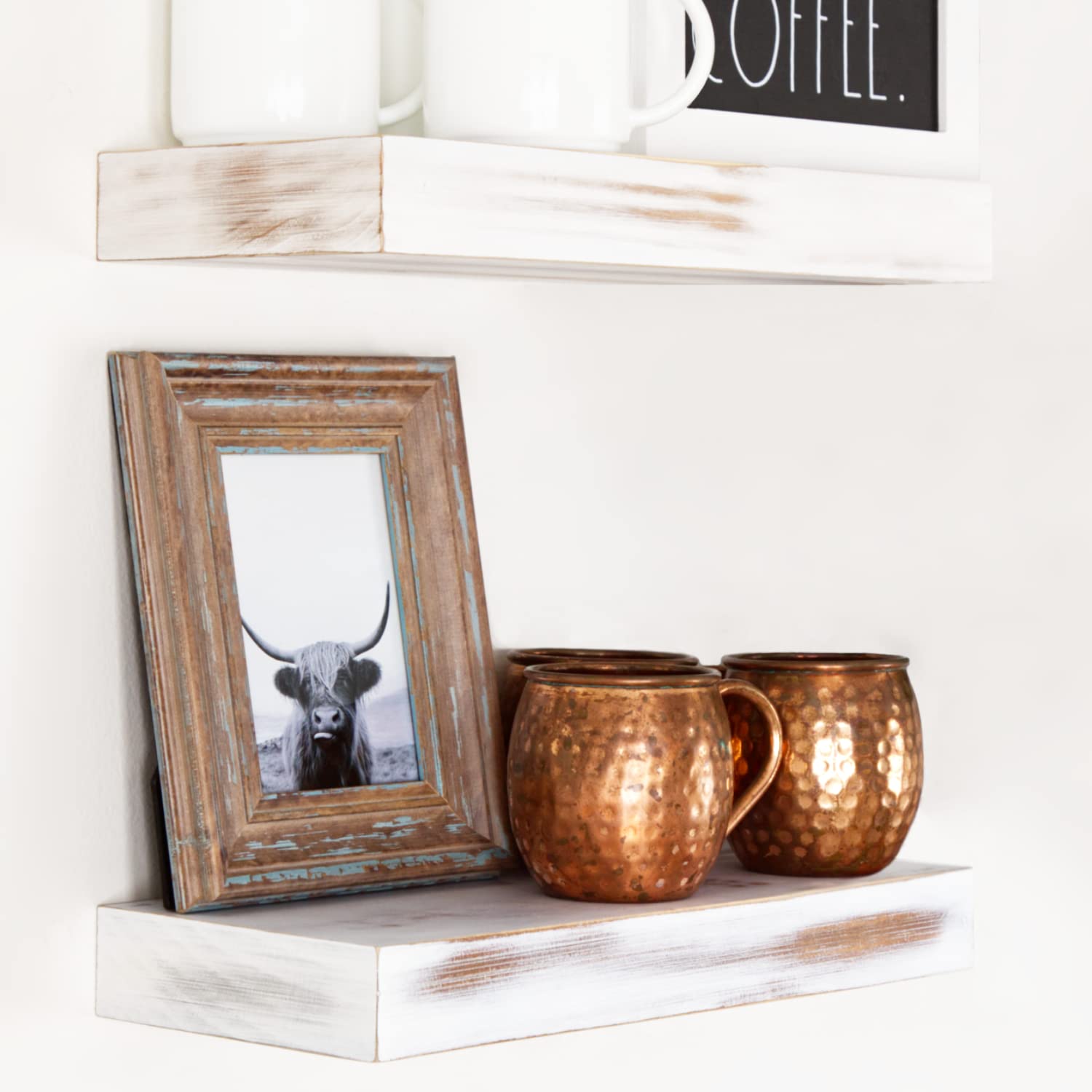 Homeforia Rustic Farmhouse Floating Shelves White Whitewash Wooden