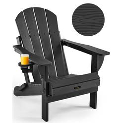 Ciokea Folding Adirondack Chair Wood Texture, Patio Adirondack Chair Weather Resistant, Plastic Fire Pit Chair With Cup Holder,