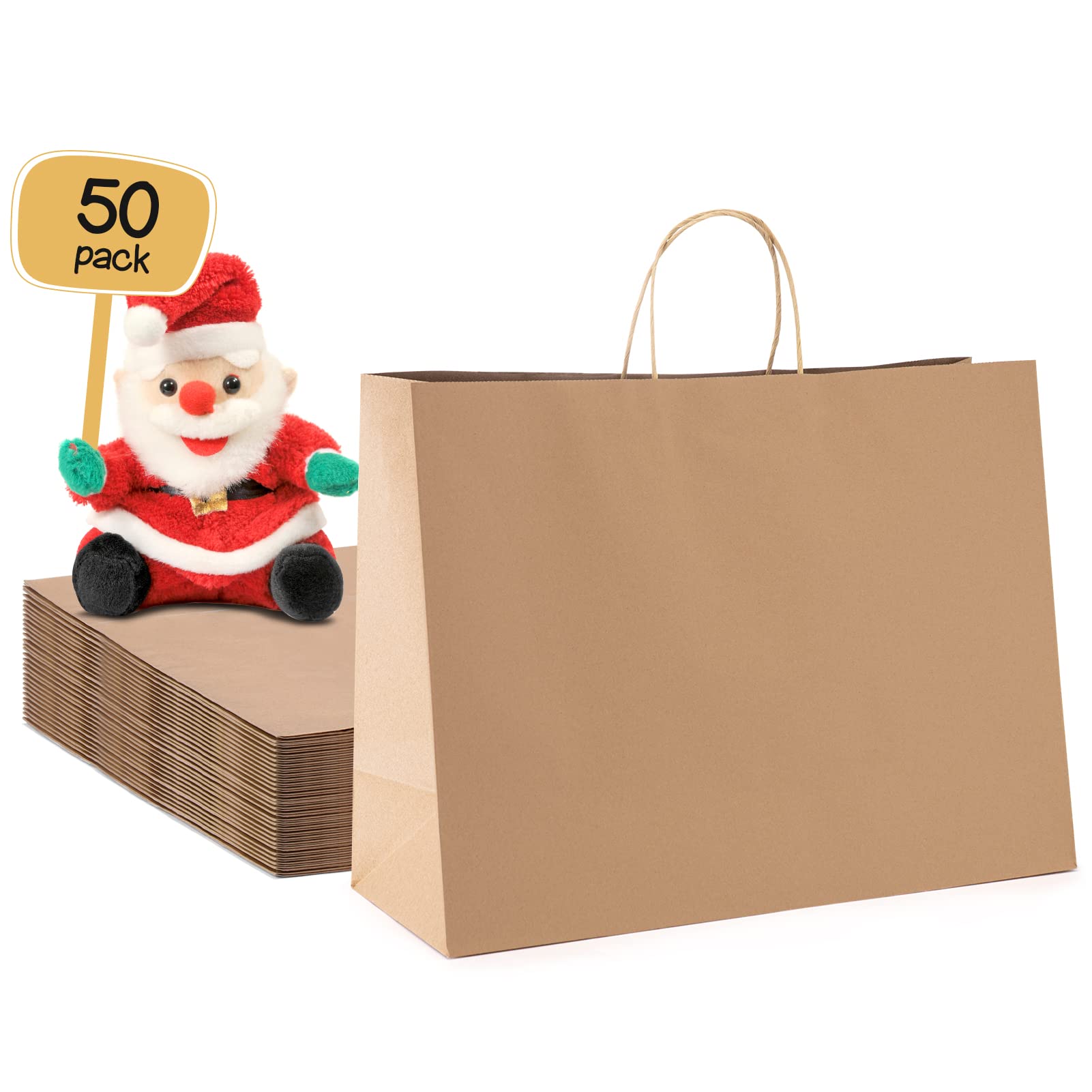 Metronic Paper Gift Bags 16X6X12 50Pcs, Brown Kraft Paper Bags With Handles, Christmas Gift Wrap Bags For Small Business, Large