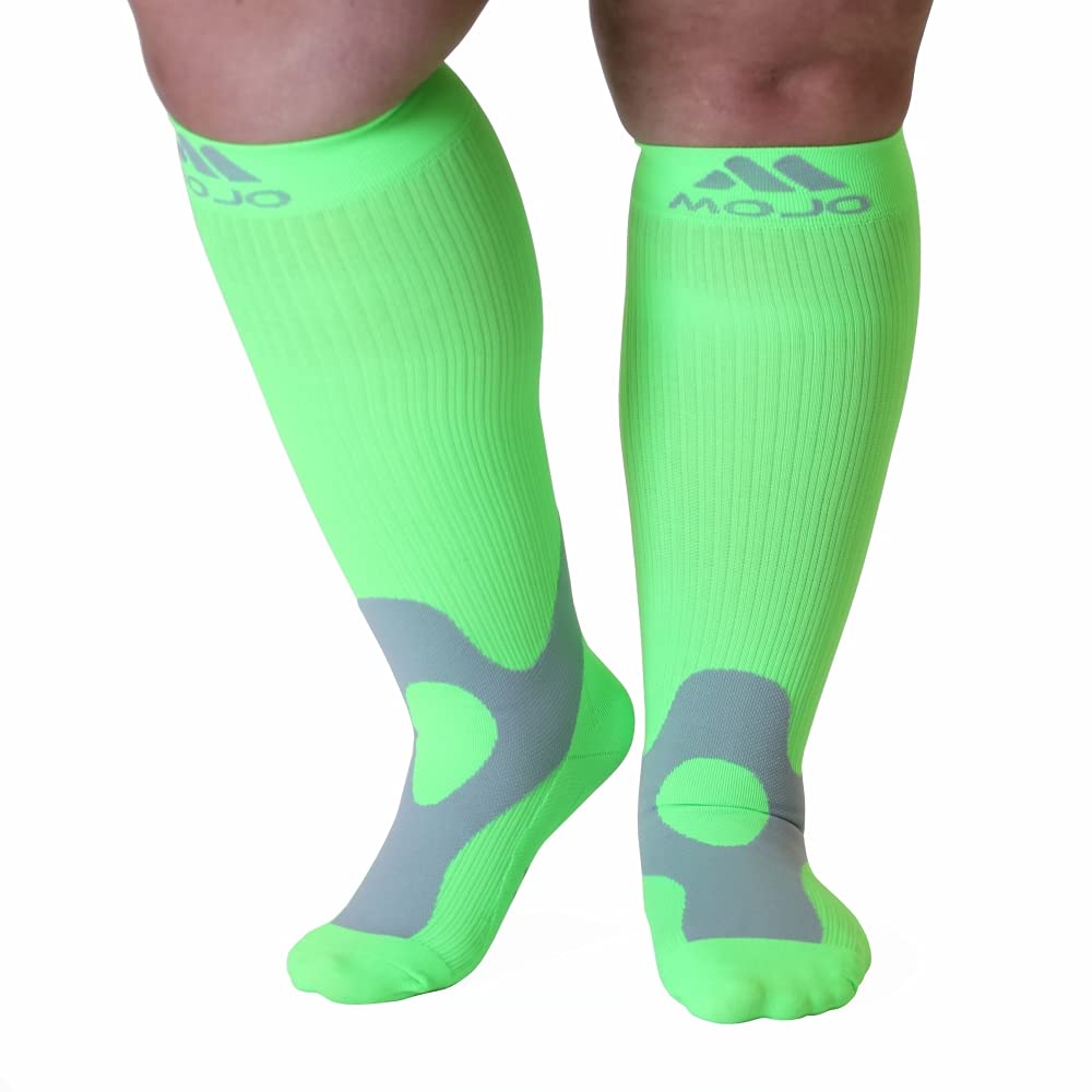 Mojo Compression Socks - 20-30Mmhg 7X-Large Neon Green - Plus Size Extra Wide Calf Unisex Stockings - Perfect For Deep Vein Thro