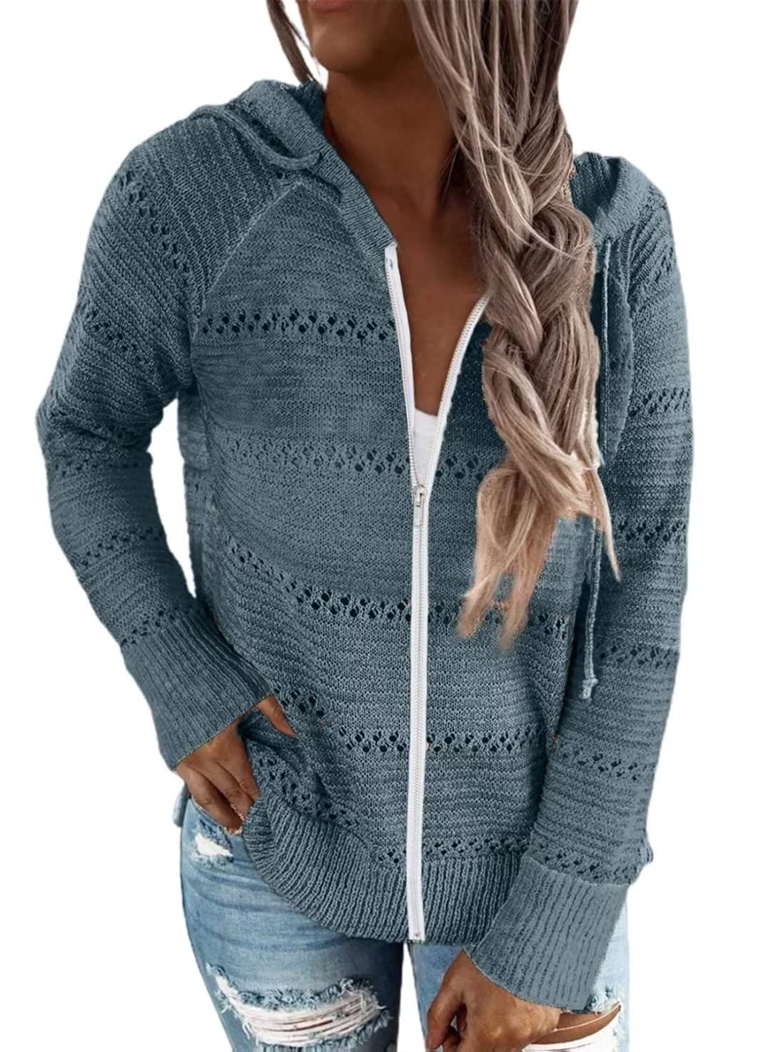 FEKOAFE Sweatshirt for Women Light Jackets for Women Hoodies for Teen girls Blue XX-Large