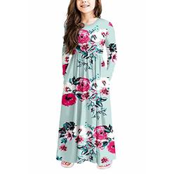 Storeofbaby Girls Formal Maxi Dress Kids Floral T-Shirt Pockets Dresses For Daily Wear