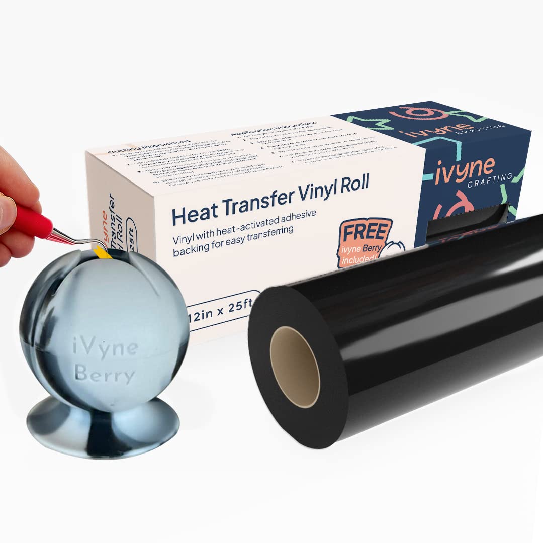 iVyne Ivyne Black Heat Transfer Vinyl - 12 X 25Ft Pu Iron On Vinyl For  Cricut Silhouette Cameo - Htv Roll Easy To Cut Weed For T Shirt