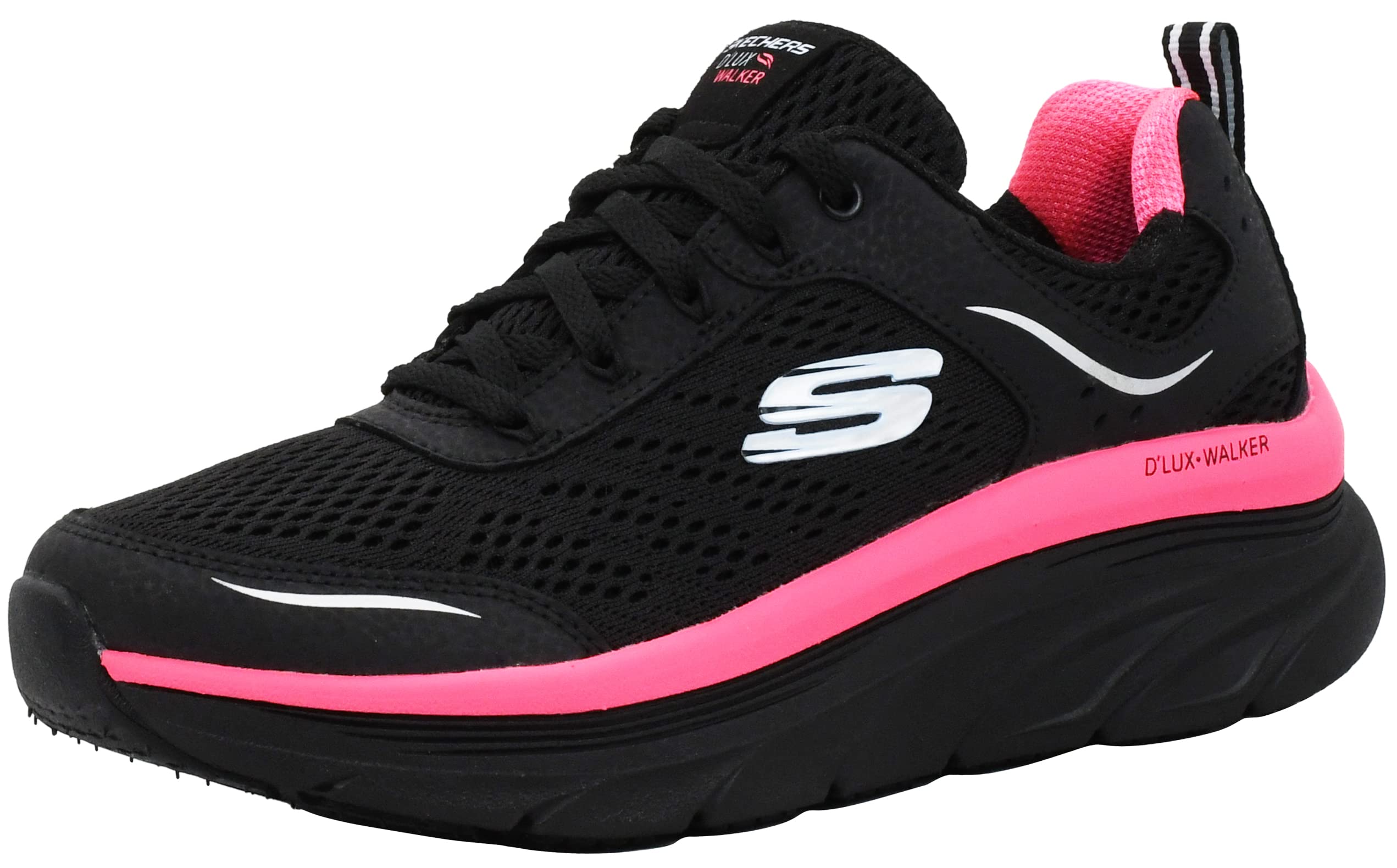 Skechers Womens Dlux Walker Infinite Motion Walking Shoes Blackhot Pink 95