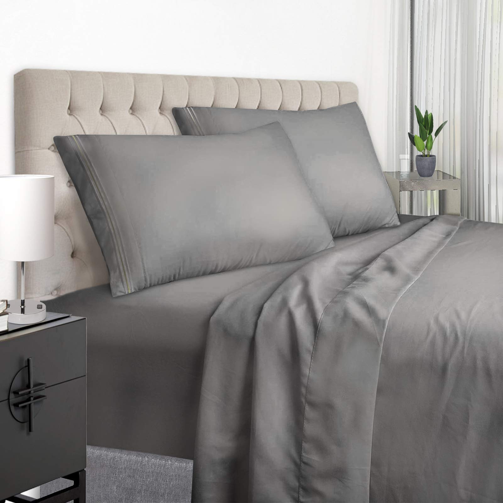 Easehome Grey Full Size Sheets - 1800 Thread Count Deep Pocket To 21 Inches Mattress 4 Piece - Premium Bedding Sheets Pillowcases Collect